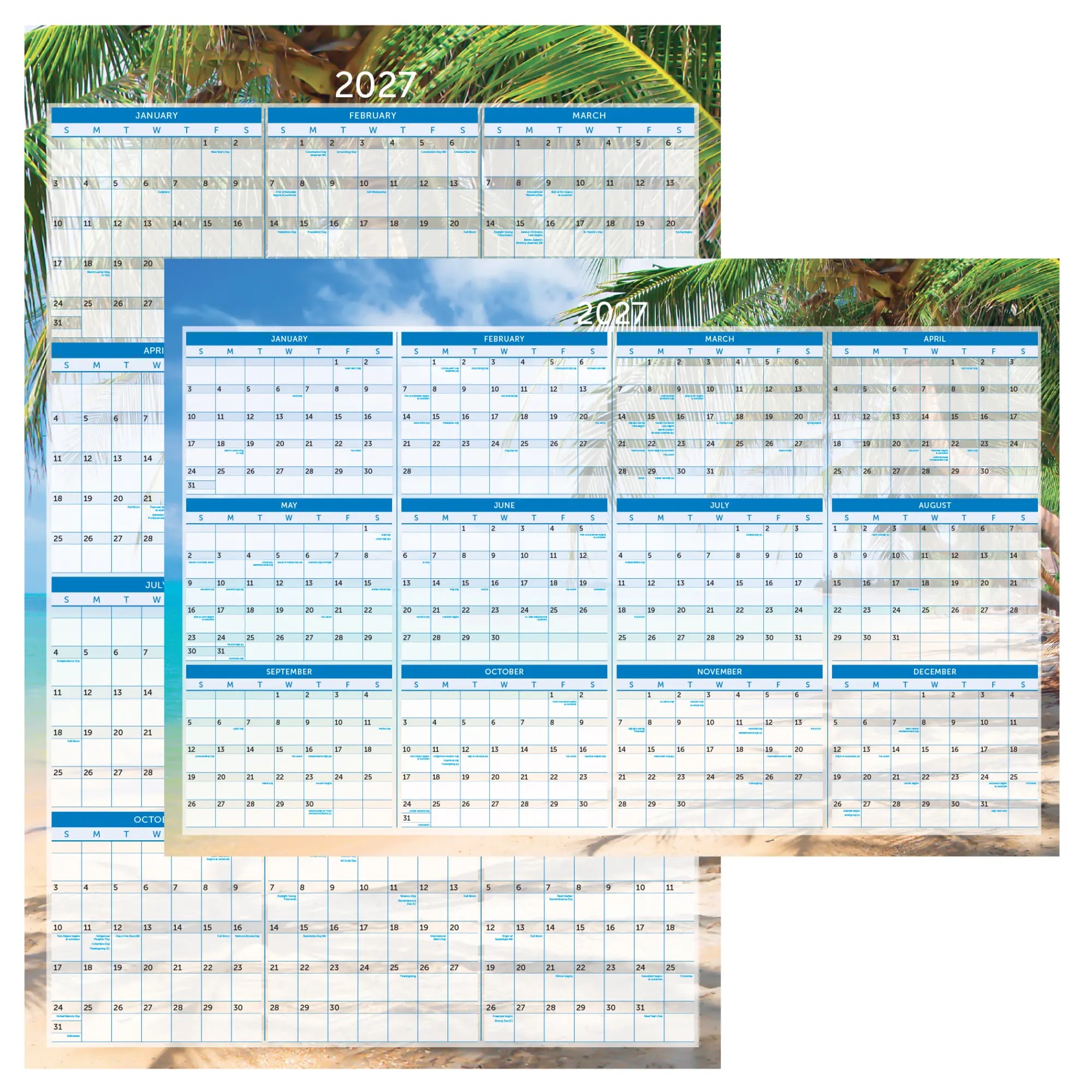 2027 Office Depot® Brand Reversible Erasable Wall Calendar, 24" x 36", Paradise, January to December