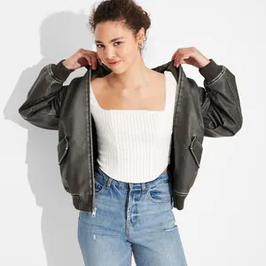 Women's Faux Leather Bomber Jacket - Wild Fable
