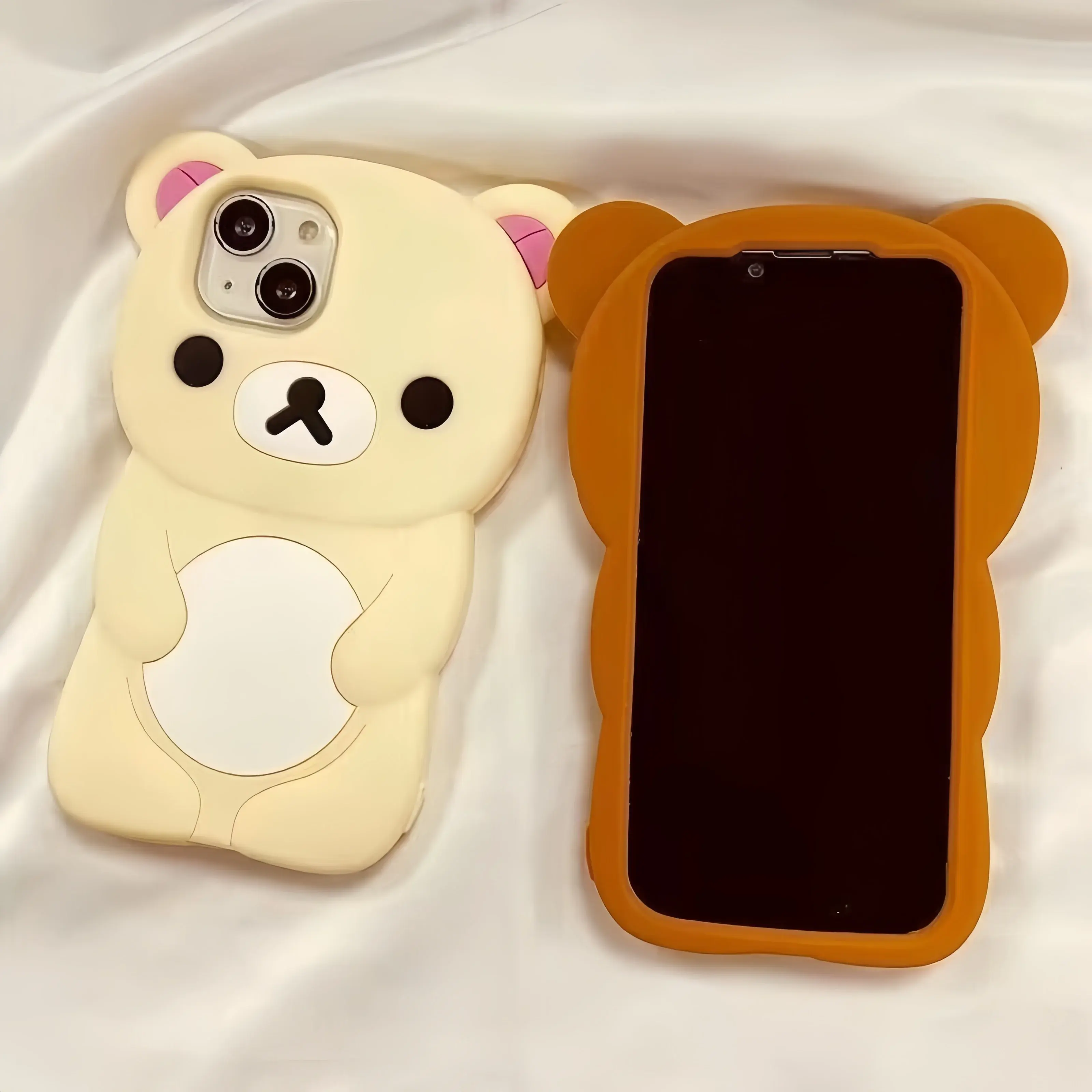 Cute Cartoon 3D Rilakkuma Phone Case For iPhone 16 15 14 13 12 11 Pro X XS Max XR 6 7 8 Plus 4 4S 5 5S SE Soft Silicone Cover