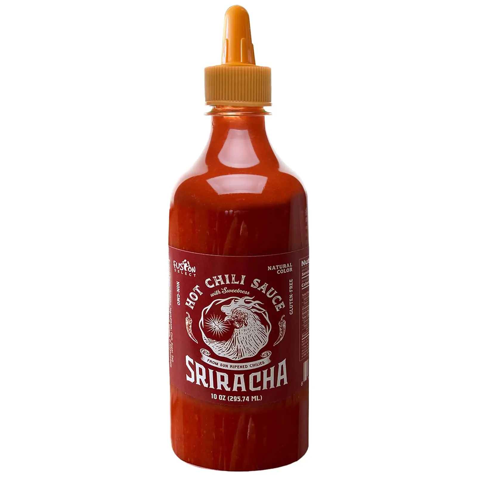 Fusion Select 1 Pack 10 Oz Sriracha Hot Sauce - Gourmet Spicy-Sweet Chili Flavor Sauce, Ambient Staple Cooking Seasoning for Dip, Pizza, Stir Fry - Made from Sun Dried Chilies, Natural Color, Chicken