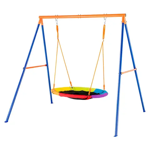 【toolupgrade】VEVOR Backyard Metal Saucer Swing Set with Stable A-Frame Stand, Sturdy Construction, 440lbs (199.6 kg) Capacity, 40" Wide Seat, Sun-Resist Rope, Adjustable Rope, Easy Assembly, Outdoor Kids Patio Furniture