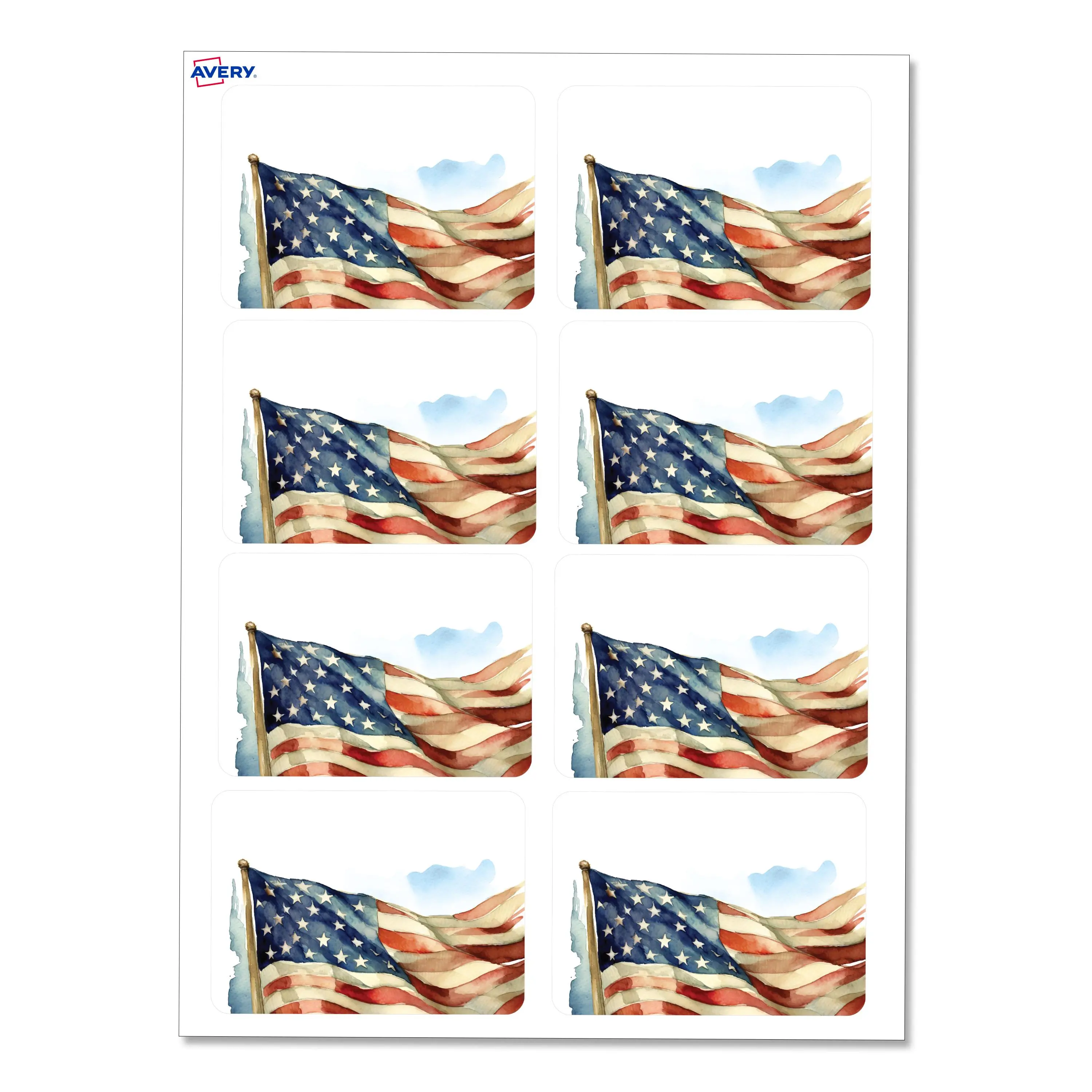 Avery American Flag Vintage Watercolor Adhesive Name Badges, 2-1/3" x 3-3/8", Handwrite-Only, Great for Patriotic Parties, Election Events, 4th of July Parties, and Party Favors, 80 Name Badges Total