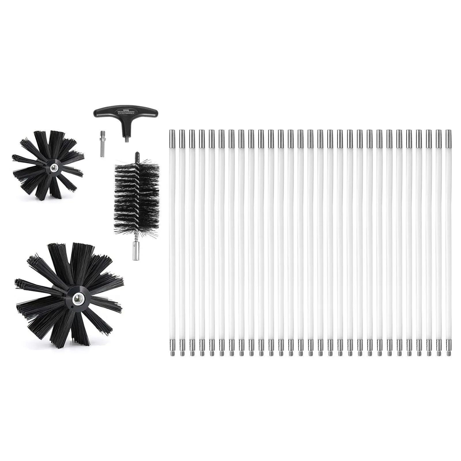 VEVOR 29-Piece 40ft Dryer Vent Cleaner Kit, Flexible Lint Trap Brushes (3 Sizes), Reinforced Nylon Duct Cleaner, Connectable Brush Poles, Clamp Connectors, Easy to Carry & Handle, Leaves No Dead Zones, 40 Feet
