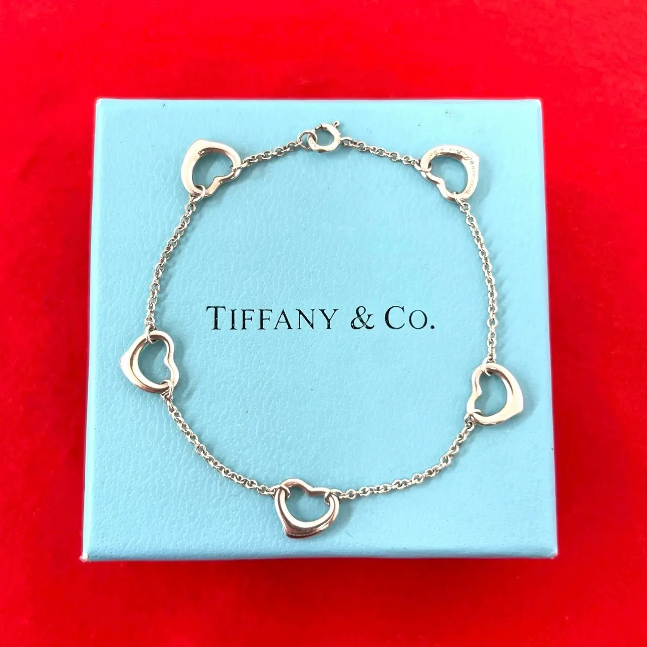 Pre-owned Tiffany & Co. Sterling Silver 925 (Ag925) Small Leather Goods Open Heart Silver Bracelet