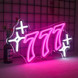 Led 777 Number Neon Sign, USB Powered Neon Sign Light, Decorative Neon Light, Wall Mounted Neon Sign for Supermarkets, Clubs, Game Halls, Home Wall Decoration
