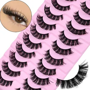 10 Pairs DD Curl Russian Strip Lashes Fluffy Volume False Eyelashes, Dramatic Messy Faux Mink Eyelashes for Makeup, Luxurious Eye Look, Cosmetic