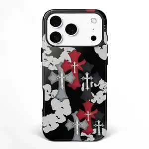 Luxury Hypebeast Bold Cross Graphic Black Red Tough Shockproof Phone Case for iPhone 11 12 13 14 15 16 17 Pro Max Plus