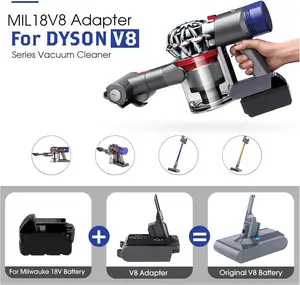 MIL18V8 Abs Plastic Battery Adapter, 18V Milwaukee M18 Battery to Dyson V8 Animal Fluffy Motorhead Handheld Vacuum Converter (Adapter Only)