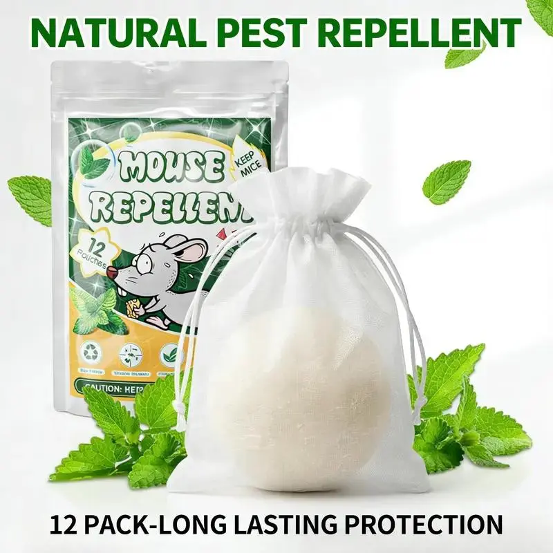 12 - Piece Peppermint Oil Rodent Repellent!Natural, effective against rats & mice.Safe for pets/humans, for indoor/outdoor.Eco - friendly, long - lasting, easy - use, odor - free.Keep rodents out of garden & home.
