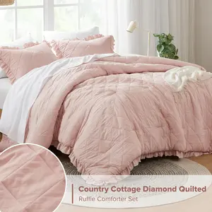 3pcs Luxurious Comforter Set Lightweight Breathable Microfiber for All-Season Comfort with Includes Quilted Comforter, Pillowcases & Shams