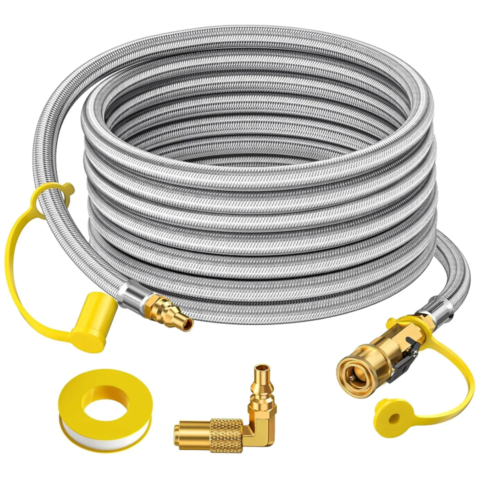 Alloxity 24 FT RV Propane Quick Connect Hose, with 1/4" Safety Shutoff Valve and 1/4" Male Full Flow Plug, Quick Disconnect Low Pressure Hose Extension with Elbow Adapter for 17" and 22" Blackstone Griddles