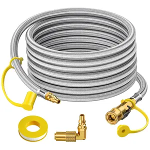 Alloxity 24 FT RV Propane Quick Connect Hose, with 1/4" Safety Shutoff Valve and 1/4" Male Full Flow Plug, Quick Disconnect Low Pressure Hose Extension with Elbow Adapter for 17" and 22" Blackstone Griddles
