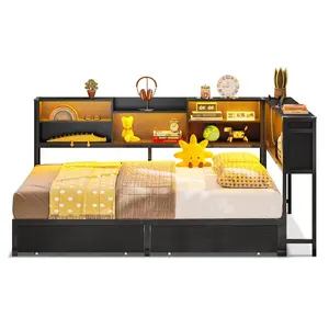 Full Size Daybed with Charging Station and LED Lights Black