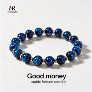 Natural Blue Tiger's Eye Beaded Bracelet, Luck & Money Attracting Protection Jewelry, Unisex Healing Bracelet, Ideal Health Gift for Men Women