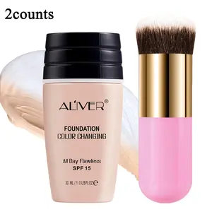 ALIVER Liquid foundation 30ml+pink brush,matching your natural tone,Lightweight,Suitable for all skin types,WITH SPF15+ UV PROTECTION