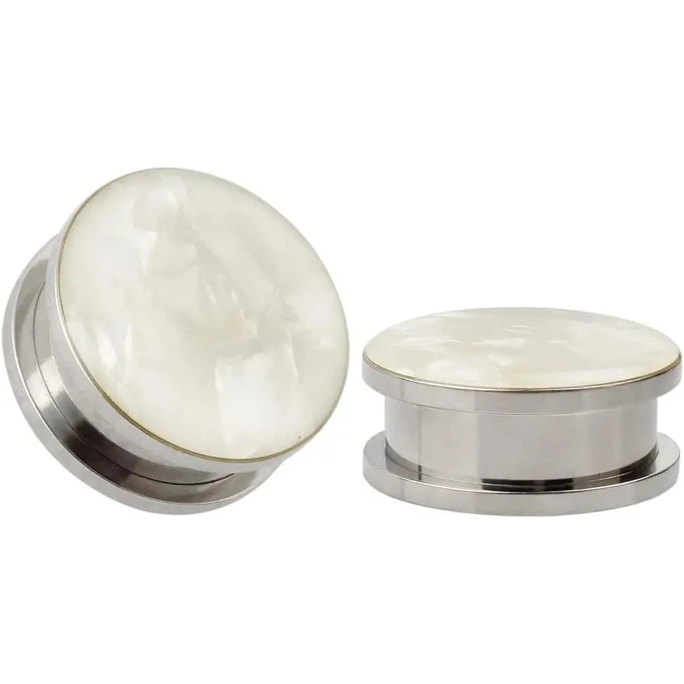 White Sea Shell Opal Stainless Steel Screw Ear Piercings   Plugs Tunnels Gauges