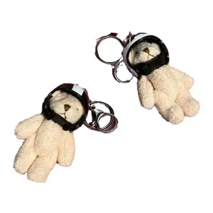 Lovely Helmeted Bear Charm Keychains Y2K Plush Ornament Pendant Car Keyring Backpack Decoration Bag Charm Jewelry