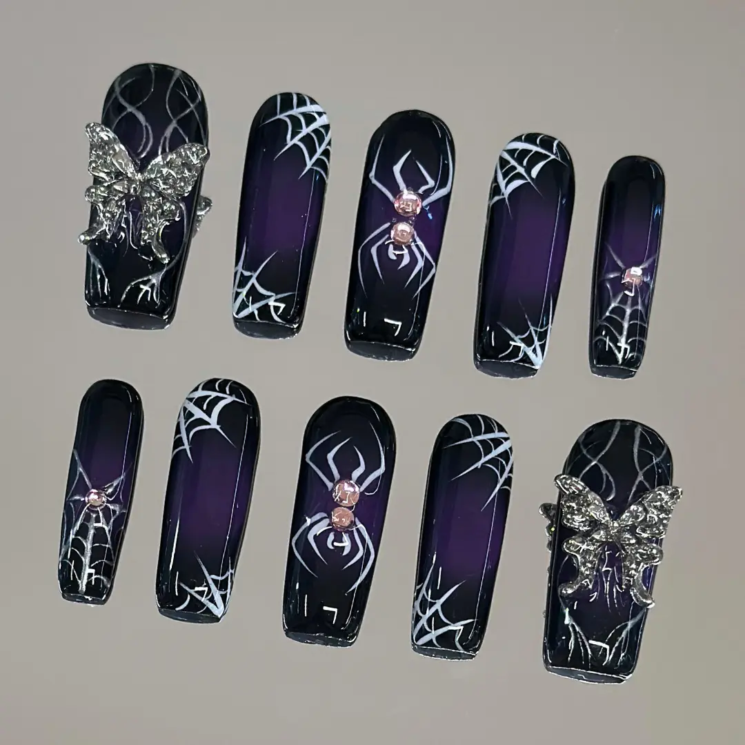 NailVesta WITCH'S LACE – 100% Handcrafted 3D Press-On Nails | Reusable, Long-Lasting, Salon-Quality black lace nail art nail art