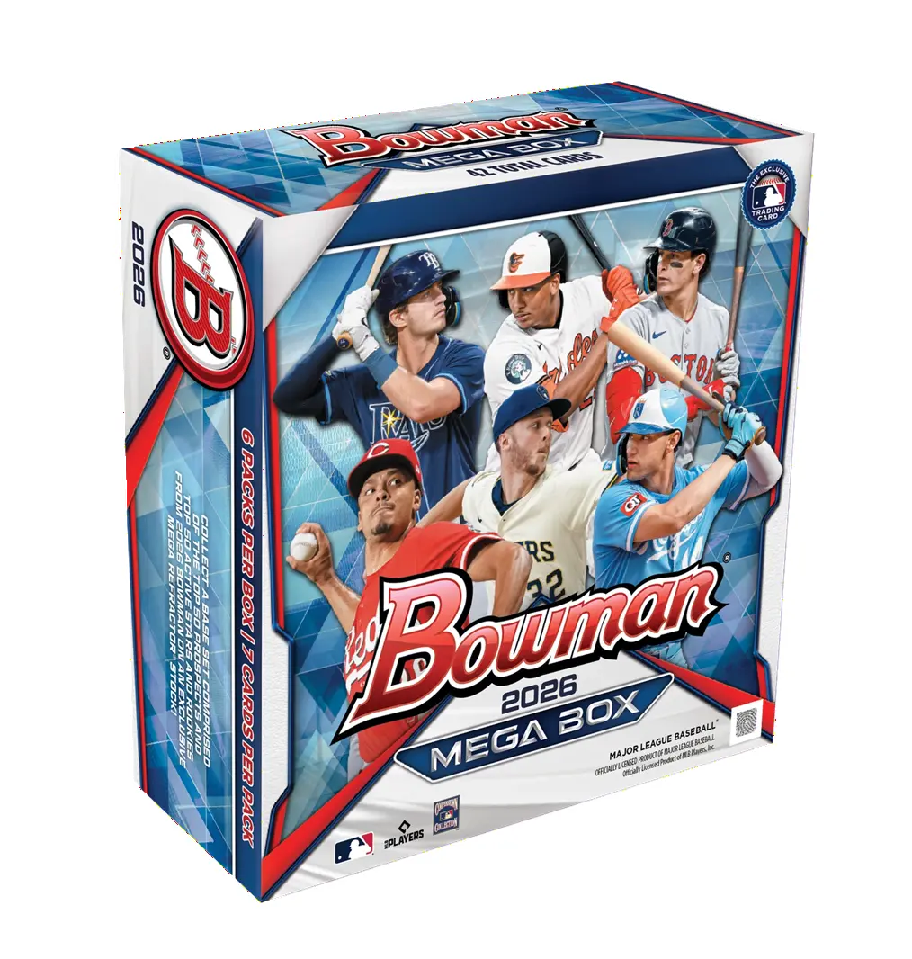 Topps 2026 Bowman Baseball Mega Box - 42 Trading Cards Per Box, Including Bowman Sterling Inserts, Electric Sluggers Inserts, and Autographs