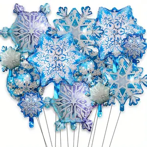 12-Pack Large Snowflake Aluminum Foil Balloons, Blue, Festive Holiday Party Decorations, Christmas, Birthday, Carnival, New Year, Family Gathering Supplies, Toy & Game Accessories