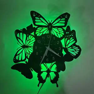 Butterfly Shape Vinyl Record Wall Clock, High Quality Quartz Silent Movement, No Ticking Sound, Suitable for Bedroom Living Room Office