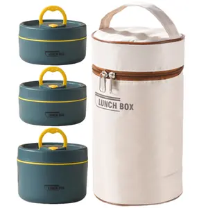 4Pcs Insulated Bento Box, Portable Stainless Steel Food Container, Round Stackable Leakproof Thermal Food Container, lunch box with Insulated Bag for Adult Men Women