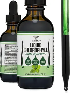 Chlorophyll Liquid Drops - for Digestion, Gut Health, Energy and Detox - Vegan Safe (Rich, Full Texture and Taste, Not Watered Down), 2oz Peppermint Flavored, by Double Wood