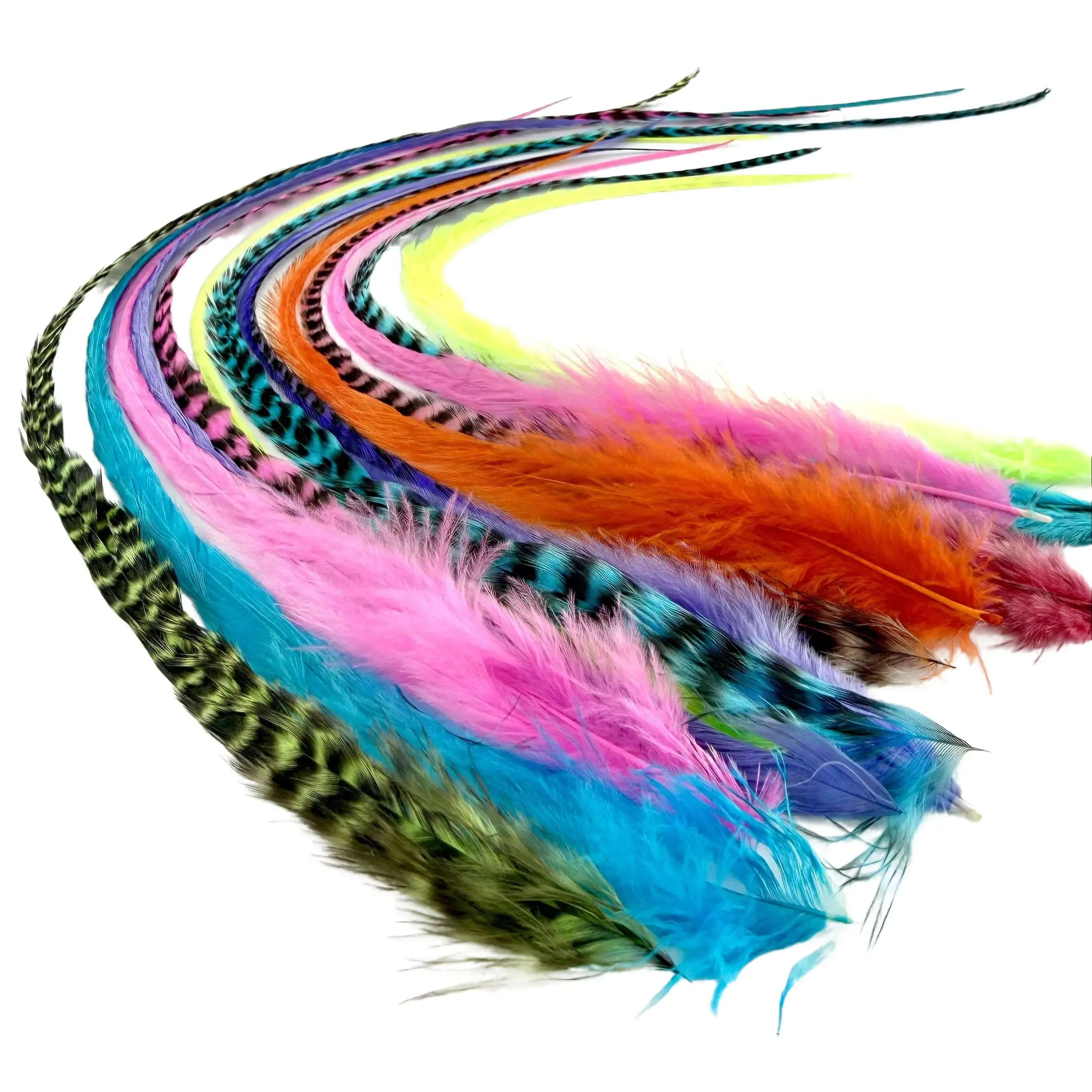 Real Natural Rainbow Color Fluffy Feather Hair Extensions Clip-In DIY Kit (15 Pc) | 8”-12” length | Boho Festival + Western Cowgirl Hair | Heat Safe, No Damage, Salon Quality