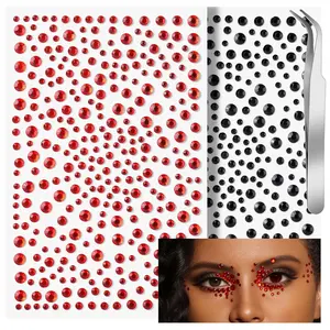 Red and Black Face Gems Face Rhinestone Makeup Festival Face Jewels Red Stick On Gems Black Rhinestone, Self-Adhesive Rhinestone Set for Halloween Makeup springtok