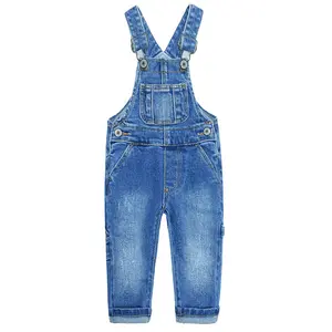 Kids 3-14T Ripped Denim Jeans Adjustable Straps Casual Daily Pants