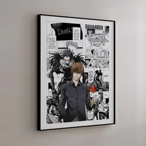 Light Yagami and Ryuk Poster, Death Note Manga Panel Print, Anime Villain Artwork Decor, Gift For Fans