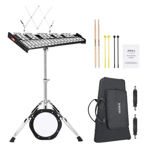 30 Note Glockenspiel Xylophone Bell Kit: Professional Percussion Set with Mallets, Drum Sticks, Music Stand, 8-Inch Practice Pad, Adjustable Stand, Carrying Bag for Students and Adults