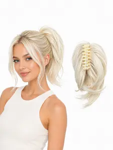 Platinum Blonde 10 Inch Claw Clip Ponytail Extension, Curly Synthetic Hairpiece for Women, Easy Clip in for Instant Volume, Synthetic Ponytail Hairpieces