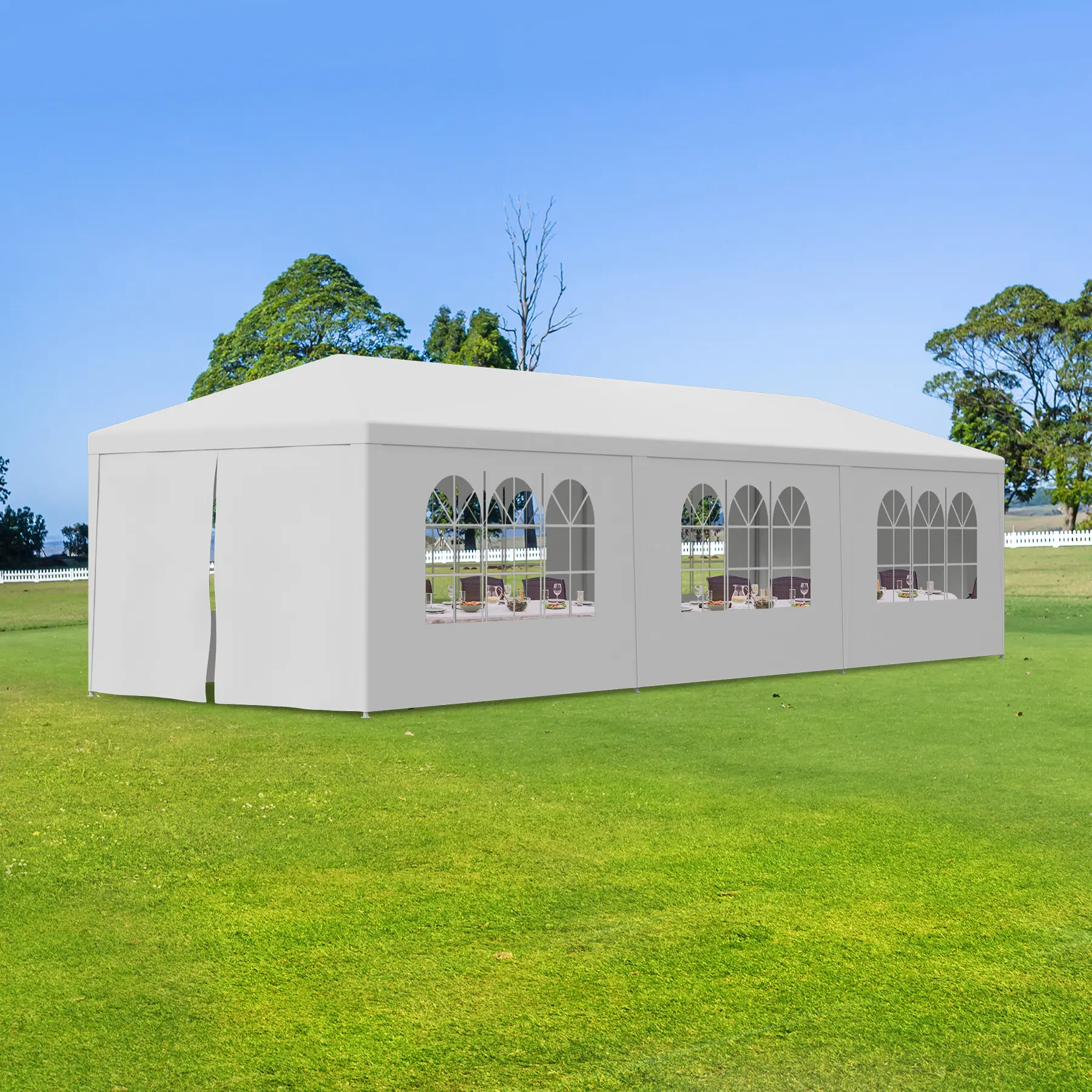 AnswerE Outdoor Canopy Tent - Multi-Size 10x10/20/30ft Wedding Party Shelter with Removable Cover, Solid Walls, Ground Stakes, White Patio Furniture