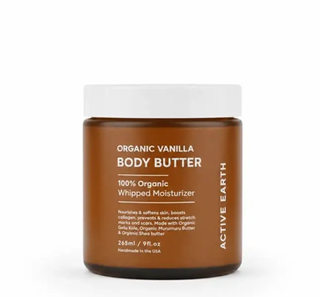 Organic Vanilla Body Butter, Lightweight Body Moisturizer with Organic Gotu Kola, Organic Jojoba, Organic Coconut oil, Organic murumuru butter, Organic Shea butter, Targets Stretch Marks and Restores damaged or Dry Skin Calendula