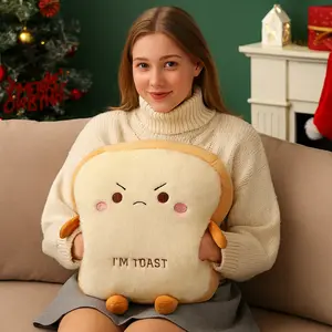 Toast Bread Plush Pillow, Bread Stuffed Pillow,Food Plush Pillow with Hand Pocket,Toast Plush Pillow,Plush Stuffed Hand Warmer Cushion,Home Decor Cute Throw Pillow, Soft Cushions 15.7 * 13.7 in, Christmas Winter Gift