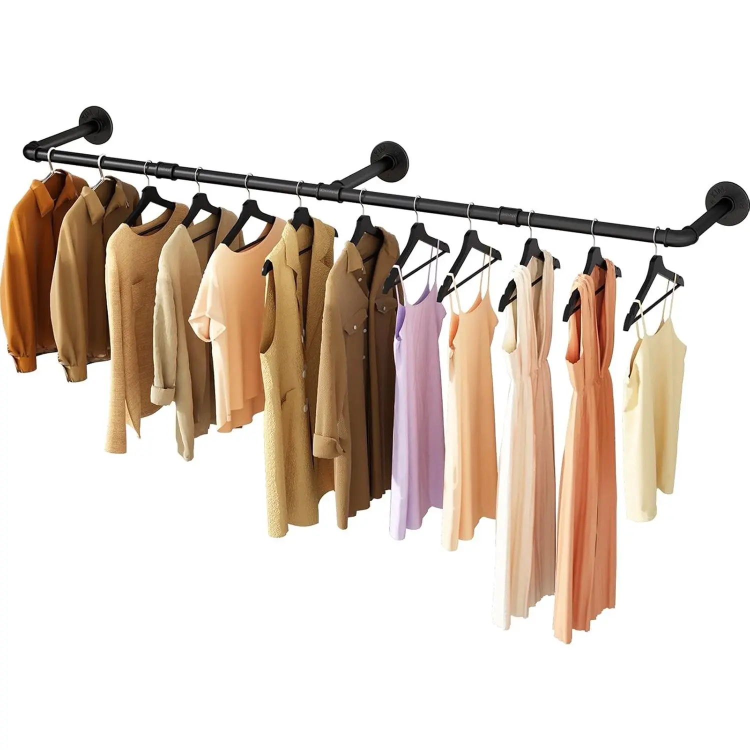 72.5in Wall Mounted Clothes Rack, Heavy Duty Detachable Iron Industrial Pipe Garment Bar, Space Saving Multi-Purpose Hanging Rod for Bedroom Laundry Room, 1 Pack