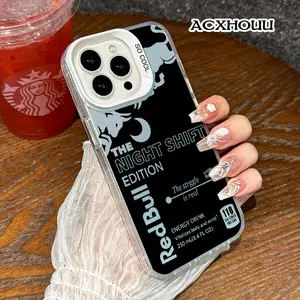 Metallic Silver iPhone 17 16 E Pro Max Case Bull Night Shift Colorful TPU Protective Cover for iPhone 15 Plus/14/13/12/11/XR/XS Fashion Design