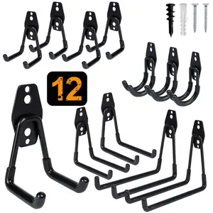 Garage Storage Hooks,12 PCS Anti-Slip Coating, Heavy Duty Wall Mount Hooks for Hanging Bike, Ladder, Garden Tools