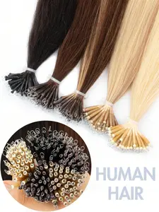 Nano Ring Hair Extensions Real Remy Human Hair Pre-Bonded Micro Beads in 24inch Length - Natural Straight Texture with Brown/Black/Blonde/Mix Color Options - Invisible Seamless Application for Luscious Salon Looks - Easy DIY Micro Links Hairpiece