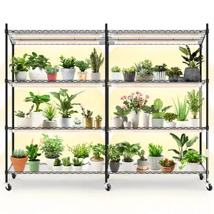 Bstrip 4-Tier Grow Light Shelf with 12 T8 Lights, Stainless Steel Plant Stand with 288W Full Spectrum for Seed Starting