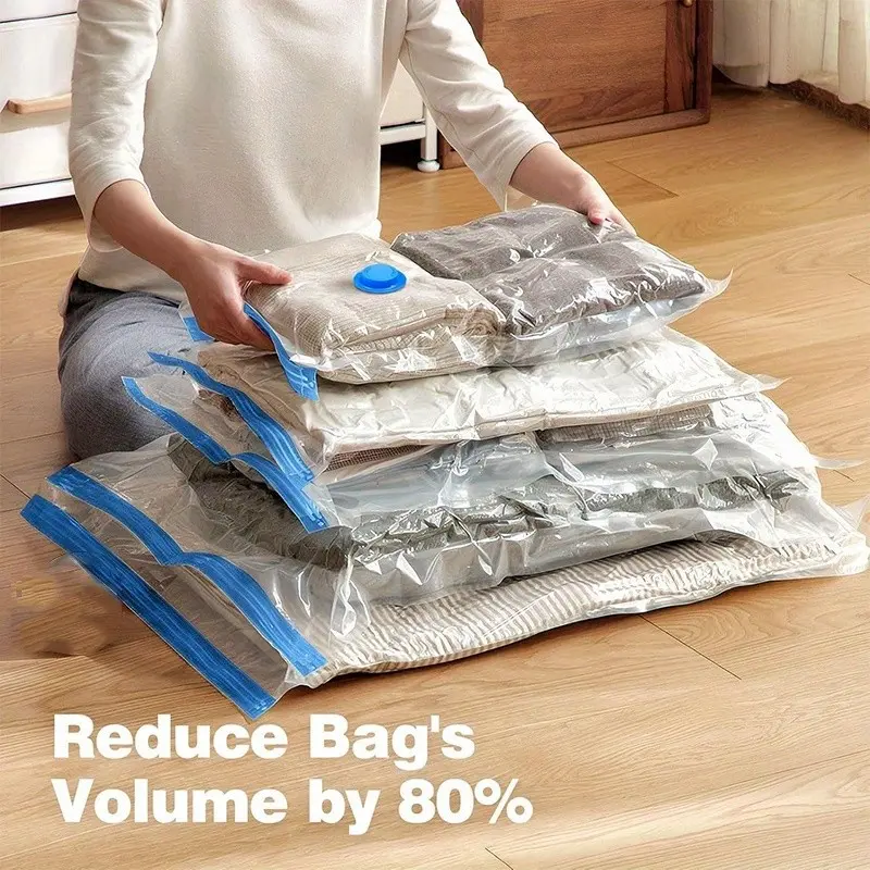 7-Piece Vacuum Compression Bags Travel Organizer Set with Portable Manual Pump, Large Medium Small Sizes, Thick Material, Travel Storage, Travel Essentials