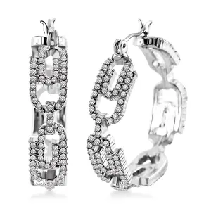 Crystal Paper Clip Hoop Earrings in Silvertone Christmas Gifts