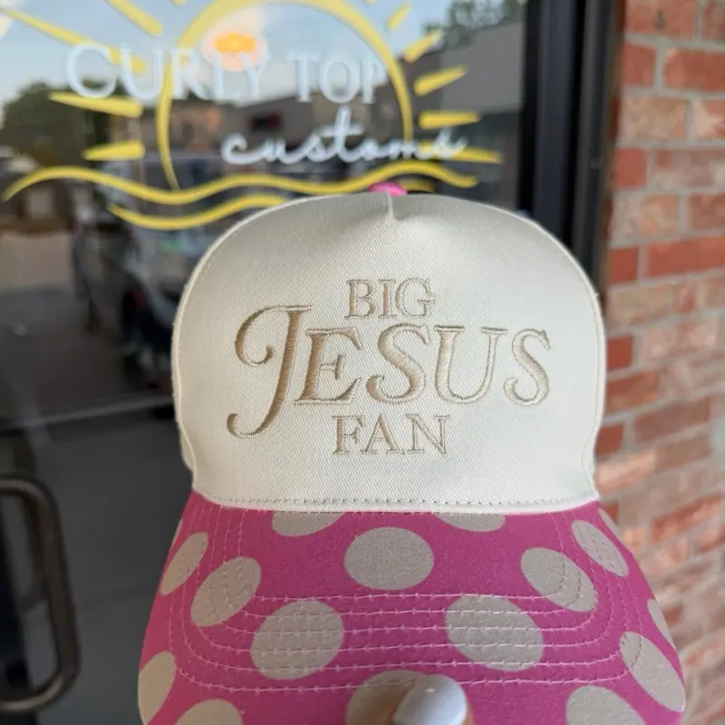 Big Jesus Fan polka dot trucker