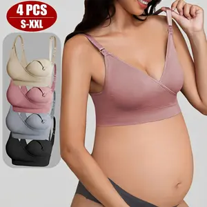 4 PCS Nursing Bras for Breastfeeding , Wrap-Front Maternity Wireless Bras, Comfortable Breathable Postpartum Daily Wear, Pregnancy Maternity Bra,summervibes