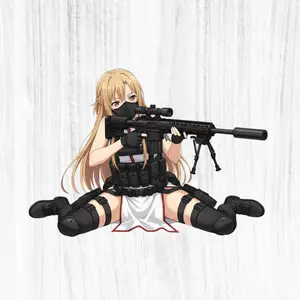 Asuna Tactical Waifu Sticker, Asuna Combat Girl Sitting Pose, Anime Warrior Design Decal