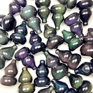 1 count Rainbow Obsidian Gourd Sculpture Crystal Stone Calabash Wicca Home Ornament