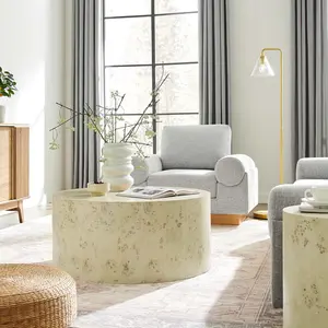 Modway Cosmos 35" Round Burl Wood Coffee Table in Bleached Burl