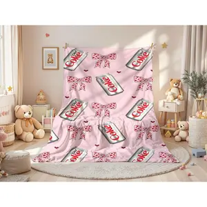 Diet Coke Original Flavor Pink Bows with Red Hearts Flat Velvet Blanket – Soft Plush Thin Quilt, Cozy Office Bedding Blanket, Holiday Gift for Girls, Cute Gift for All Occasions