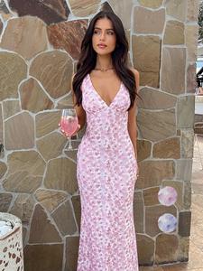 women's  dress, sexy elegant deep v neck sleeveless dress for casuasl party holiday vacation, ladies spring & summer clothes, 2025 easter trendy, womenswear, formal dresses women, bodycon sleeveless dress, floral pattern dress